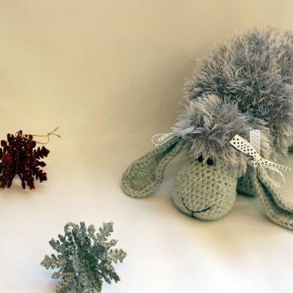 Crochet Gray Sheep Stuffed Toy, Pillow Toy Lamb..