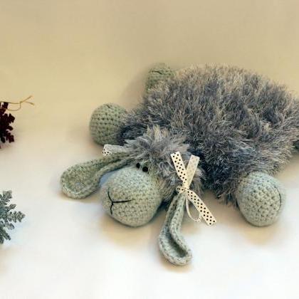 Crochet Gray Sheep Stuffed Toy, Pillow Toy Lamb..