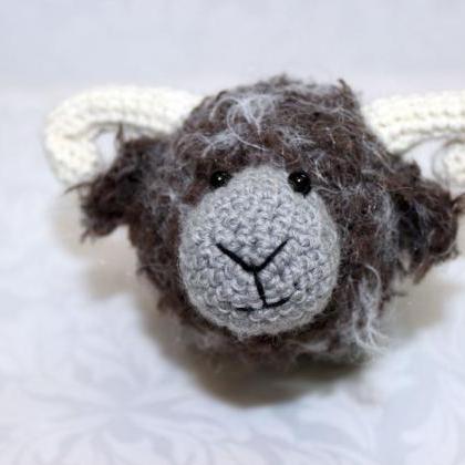 Crochet Sheep Amigurumi Toy Ram, Gray Sheep..