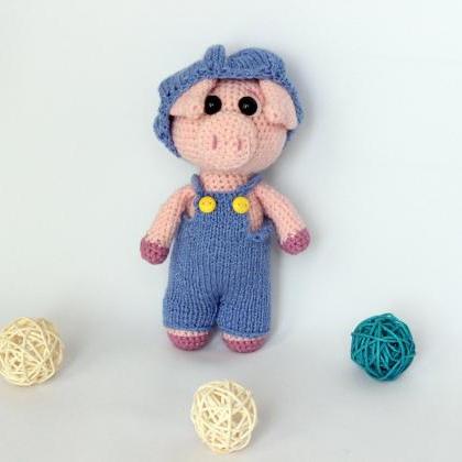Crochet Amigurumi Pink Pig Toy In Pants, Pig Doll,..