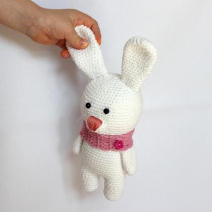 Crochet Toy Rabbit In Scarf, Knitted Toy Hare,..
