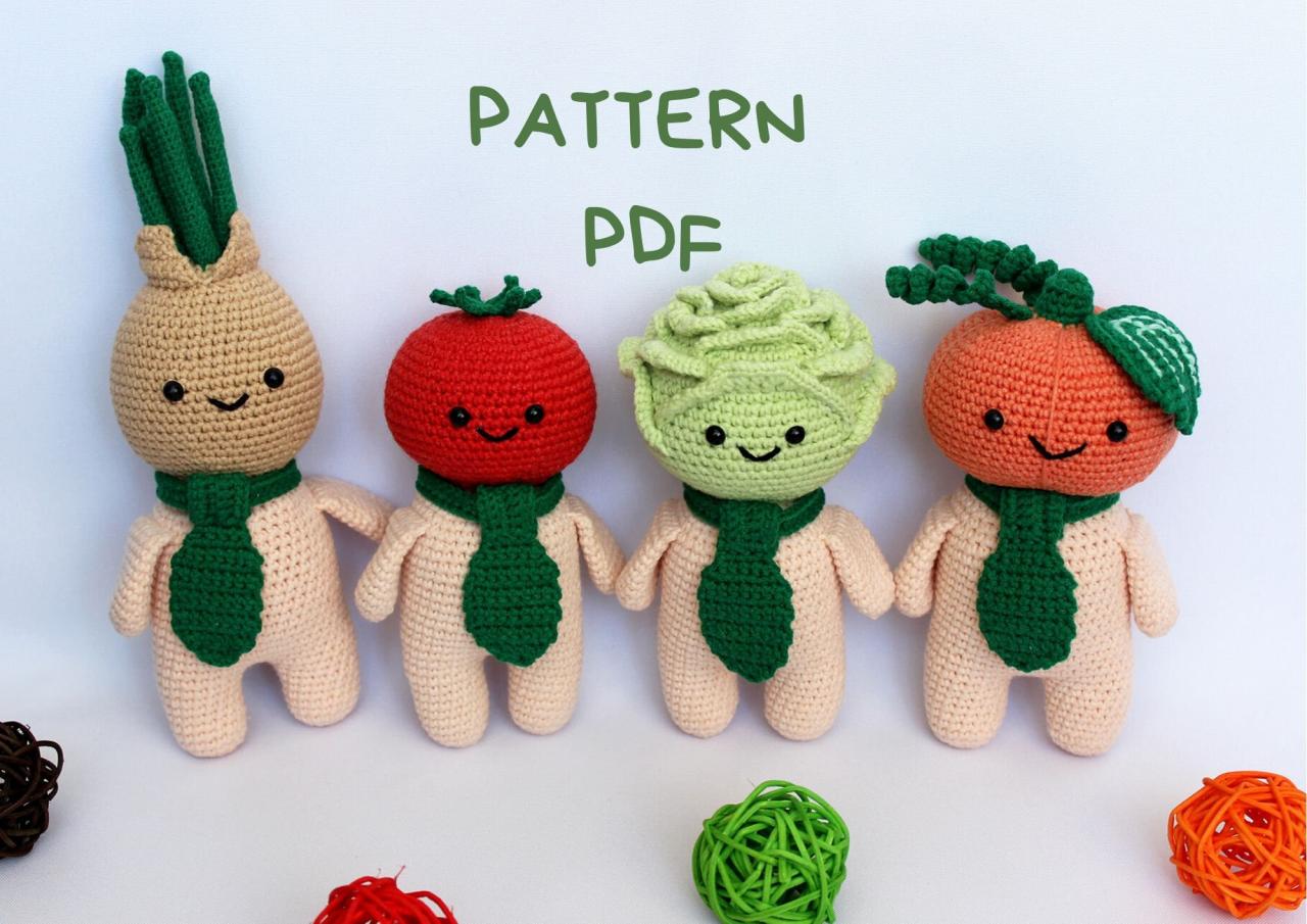 Pdf Bundle Of 4 Patterns: Pumpkin Onion Tomato Cabbage Crochet Toy Food Pattern, Amigurumi Pattern, Amigurumi Food Pdf