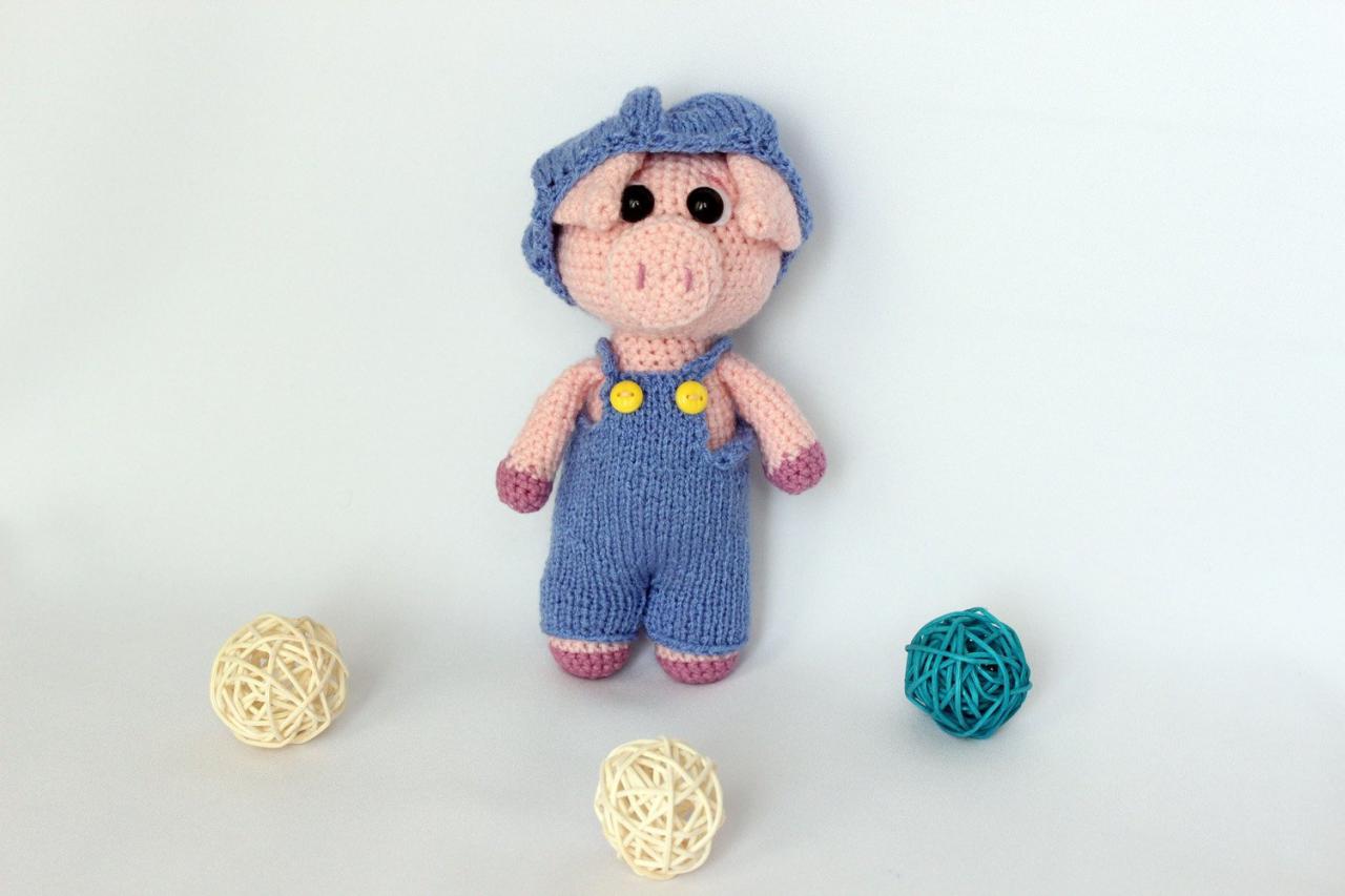 Crochet Amigurumi Pink Pig Toy In Pants, Pig Doll, Cute Pig, Stuffed Pig Toy, Knitted Pig, Birthday Gift Mom, Gift Idea For Mom