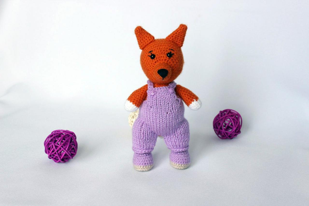 Crochet Toy Fox In Pants, Handmade Fox Toy, Amigurumi Animal, Knitted Toy Fox, Soft Toy, Home Decoration, Baby Gift, Toy Bed