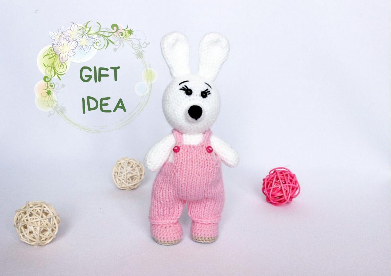 Crochet Toy Bunny In Pant, Knitted Toy Bunny, Crochet Rabbit, Knitted Hare, Amigurumi Animal, Handmade Rabbit Toy, Easter Gift Idea