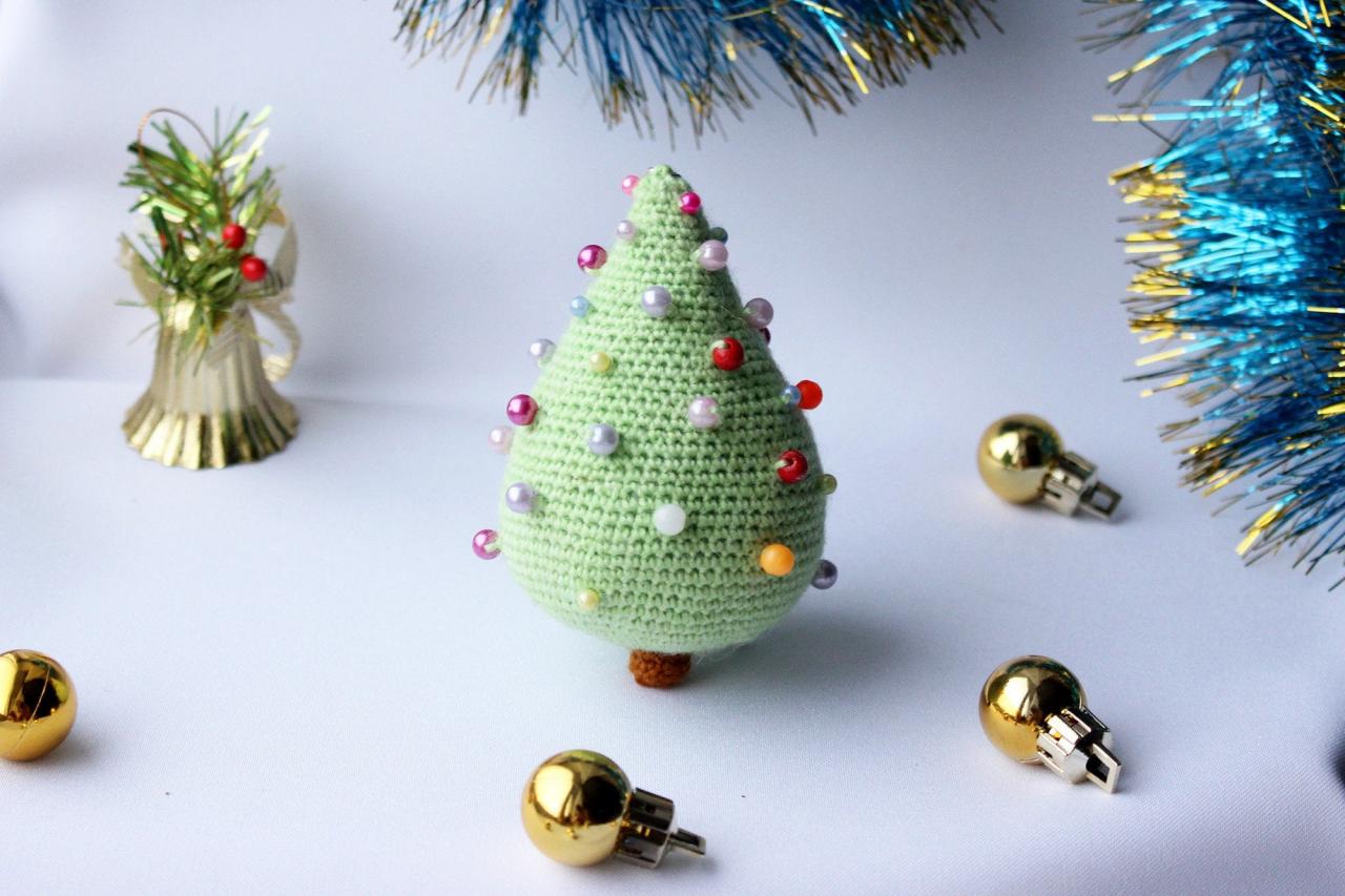 Crocheted Christmas Tree Miniature Home Decor, Crochet Christmas Ornaments, Winter Holiday Gift For Friend, Handmade Christmas Decoration